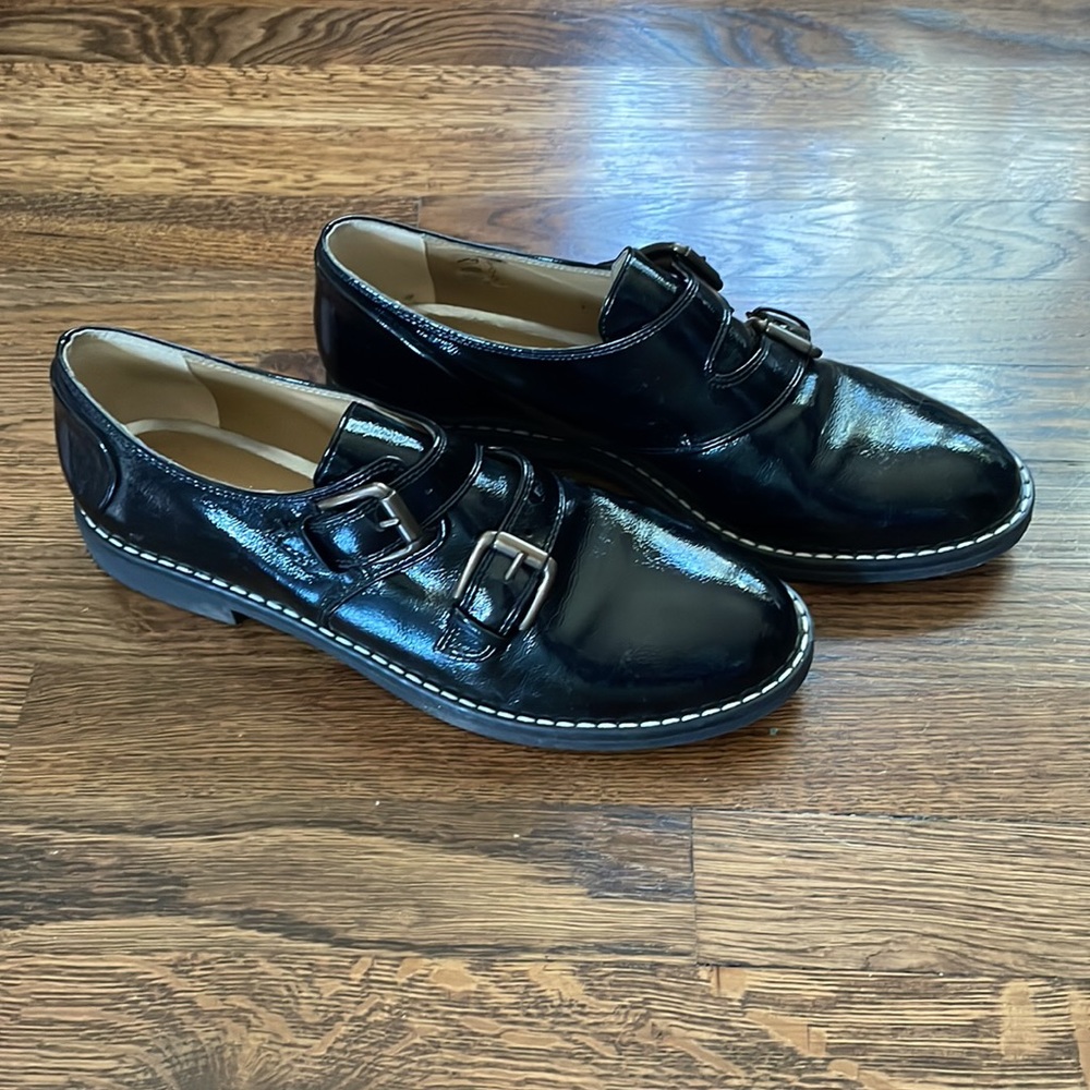 Bourgeois Bohème Kristen black vegan leather 2 buckle loafers dress shoes, sz 39